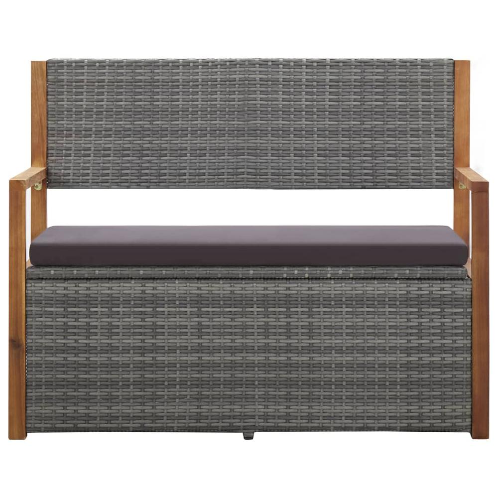 vidaXL Storage Bench 43.3" Poly Rattan and Solid Acacia Wood Gray, 46011. Picture 2