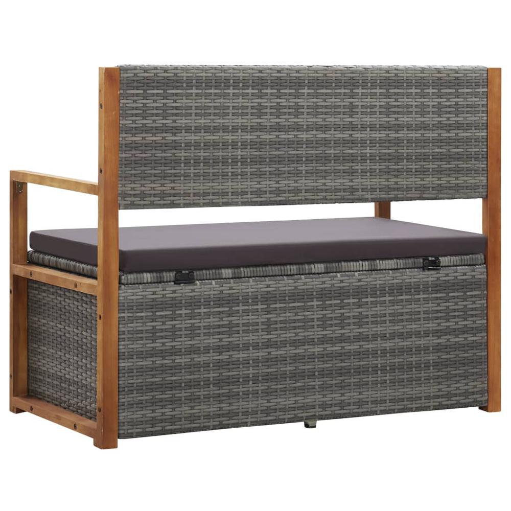 vidaXL Storage Bench 43.3" Poly Rattan and Solid Acacia Wood Gray, 46011. Picture 5