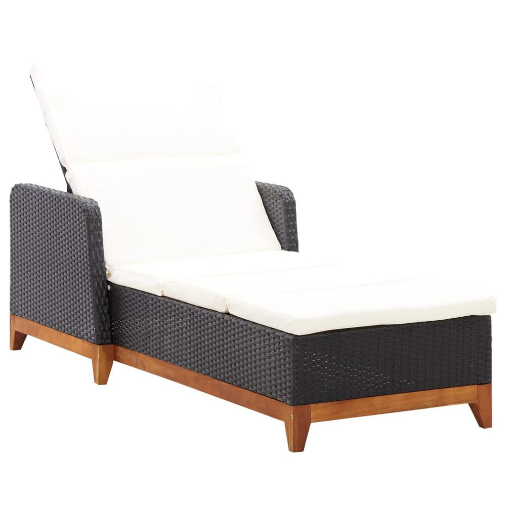 vidaXL Sun Lounger Poly Rattan and Solid Acacia Wood Black, 46012. Picture 1