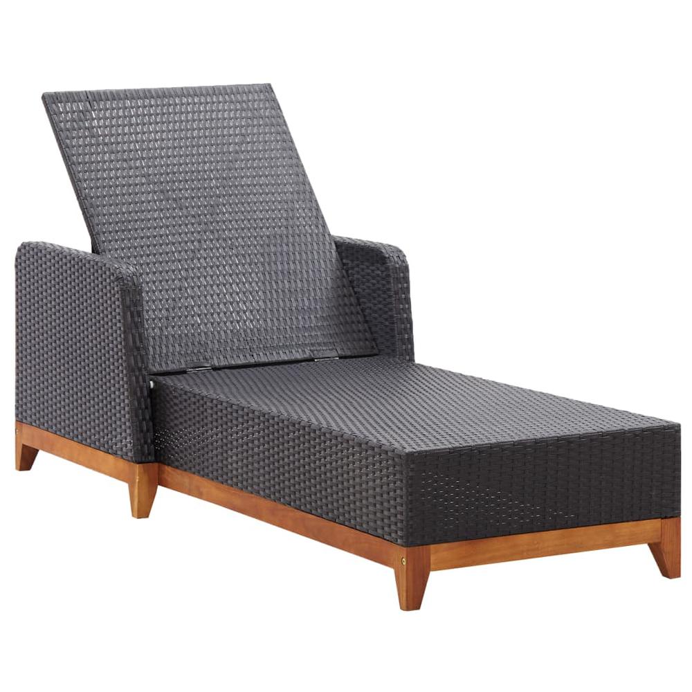 vidaXL Sun Lounger Poly Rattan and Solid Acacia Wood Black, 46012. Picture 6