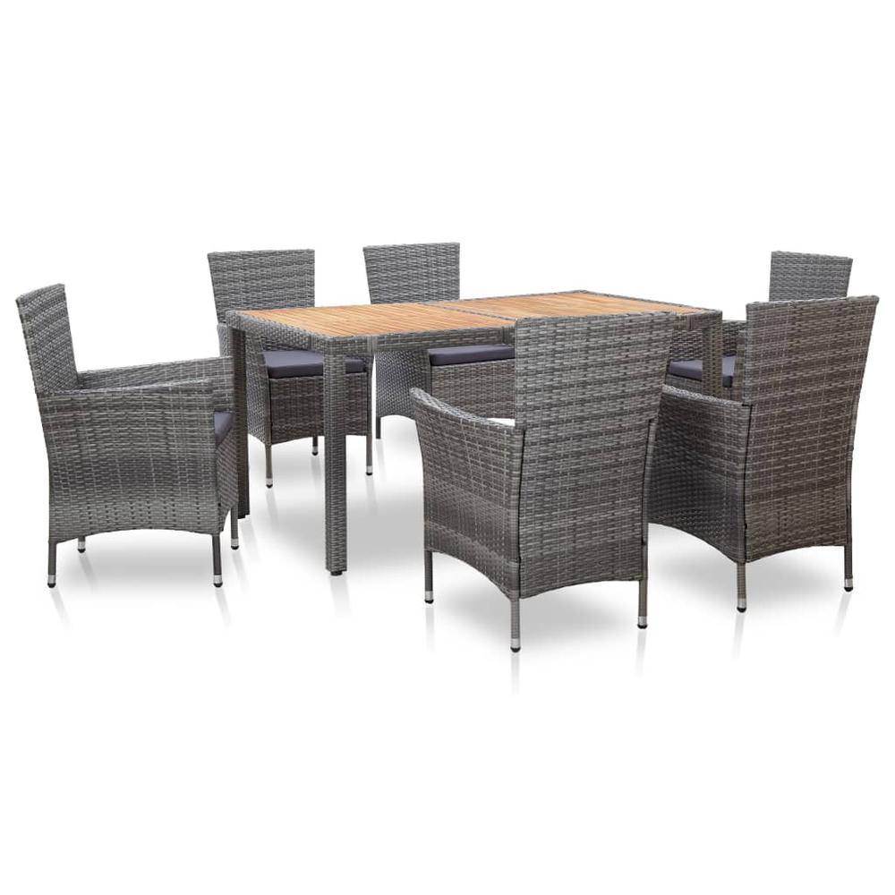 vidaXL 7 Piece Outdoor Dining Set with Cushions Poly Rattan Gray, 46021. Picture 1