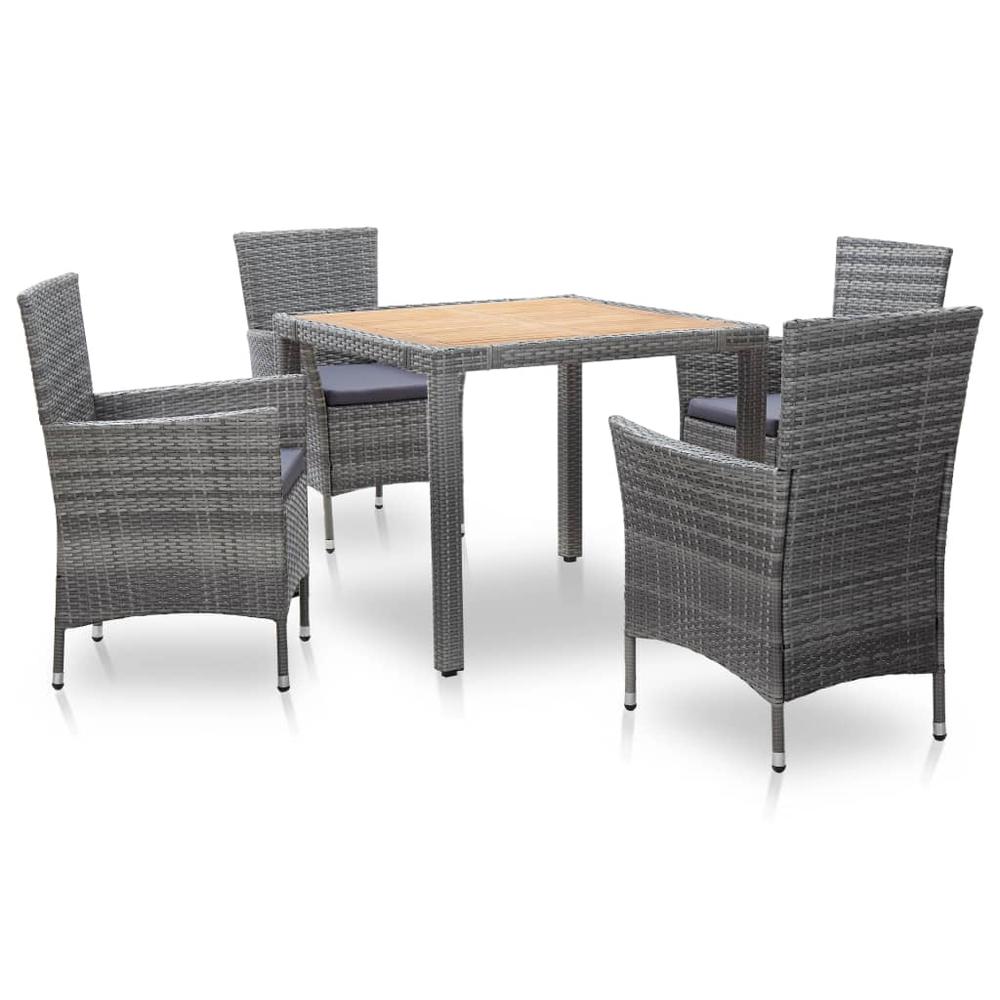 5 Piece Patio Dining Set with Cushions Poly Rattan Gray. Picture 11