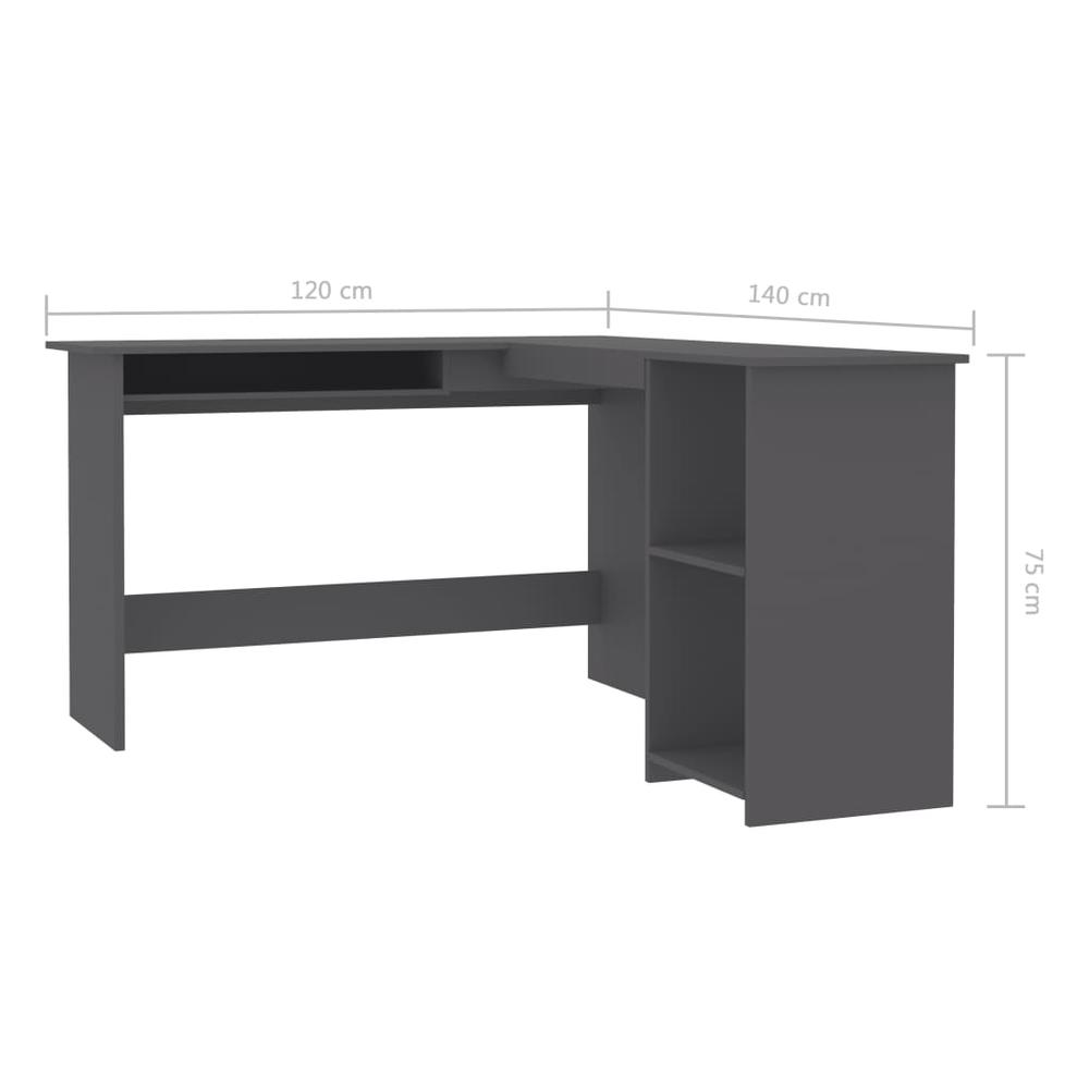vidaXL L-Shaped Corner Desk Gray 47.2"x55.1"x29.5" Chipboard, 800749. Picture 6