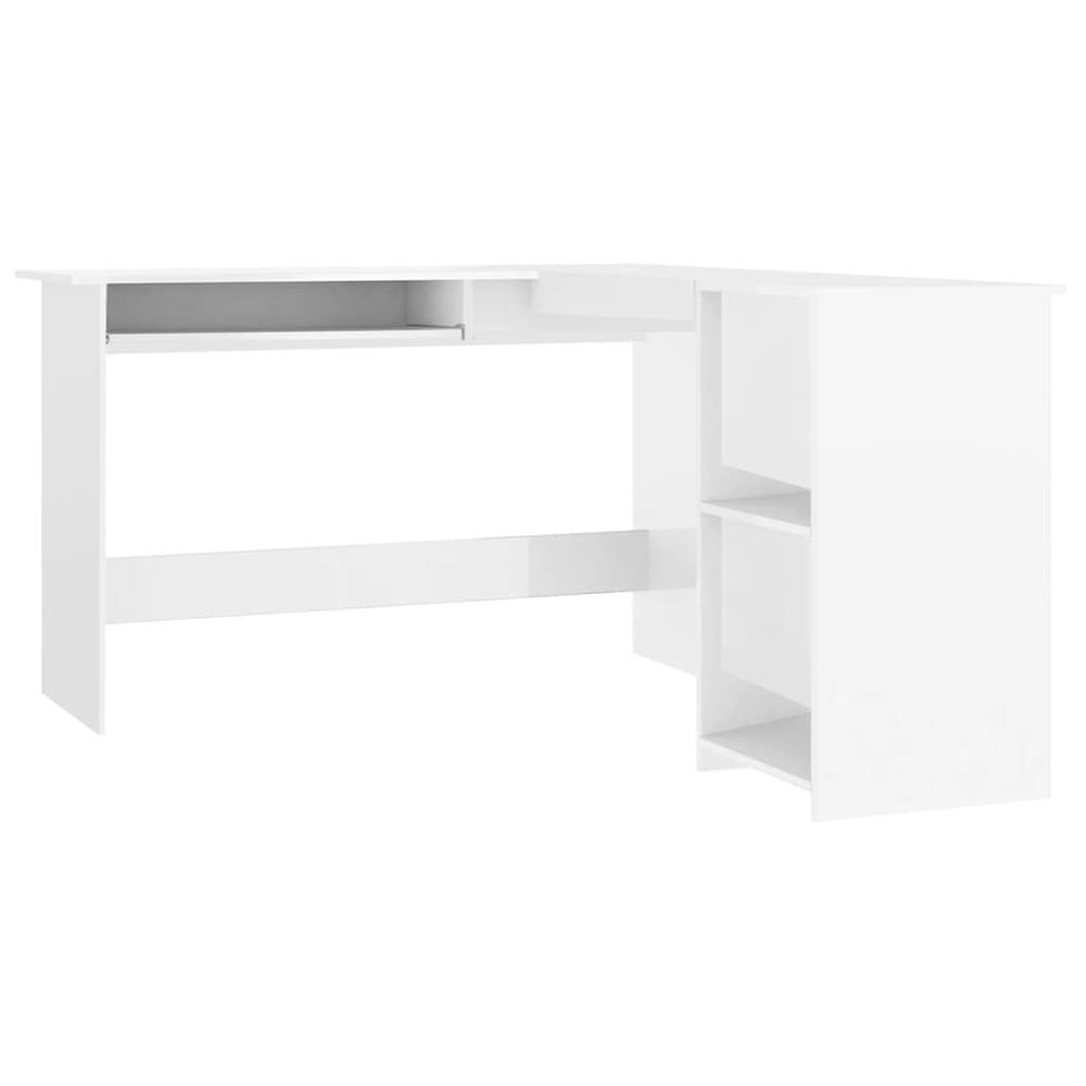 L-Shaped Corner Desk High Gloss White 47.2" x 55.1" x 29.5" Engineered Wood. Picture 1