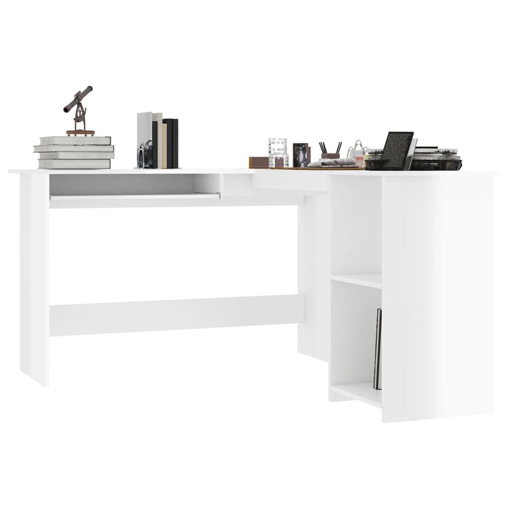 L-Shaped Corner Desk High Gloss White 47.2" x 55.1" x 29.5" Engineered Wood. Picture 2