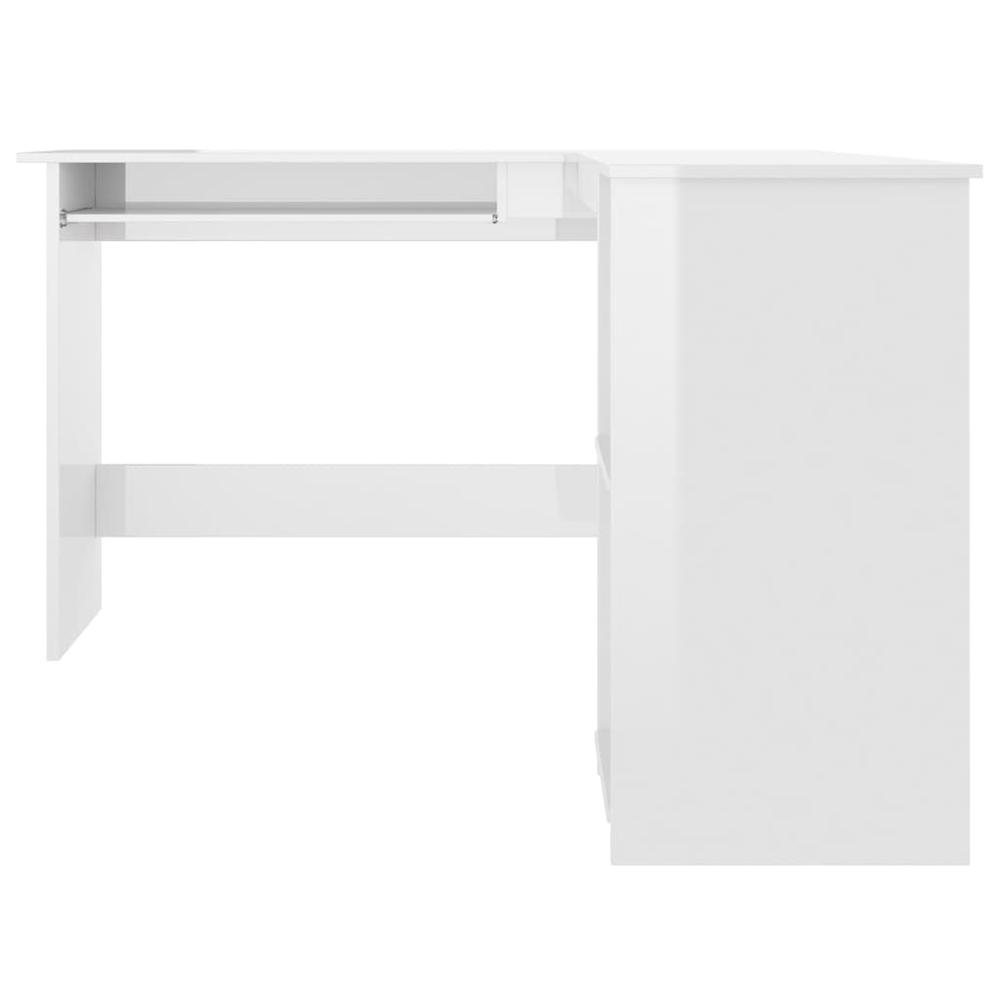 L-Shaped Corner Desk High Gloss White 47.2" x 55.1" x 29.5" Engineered Wood. Picture 3