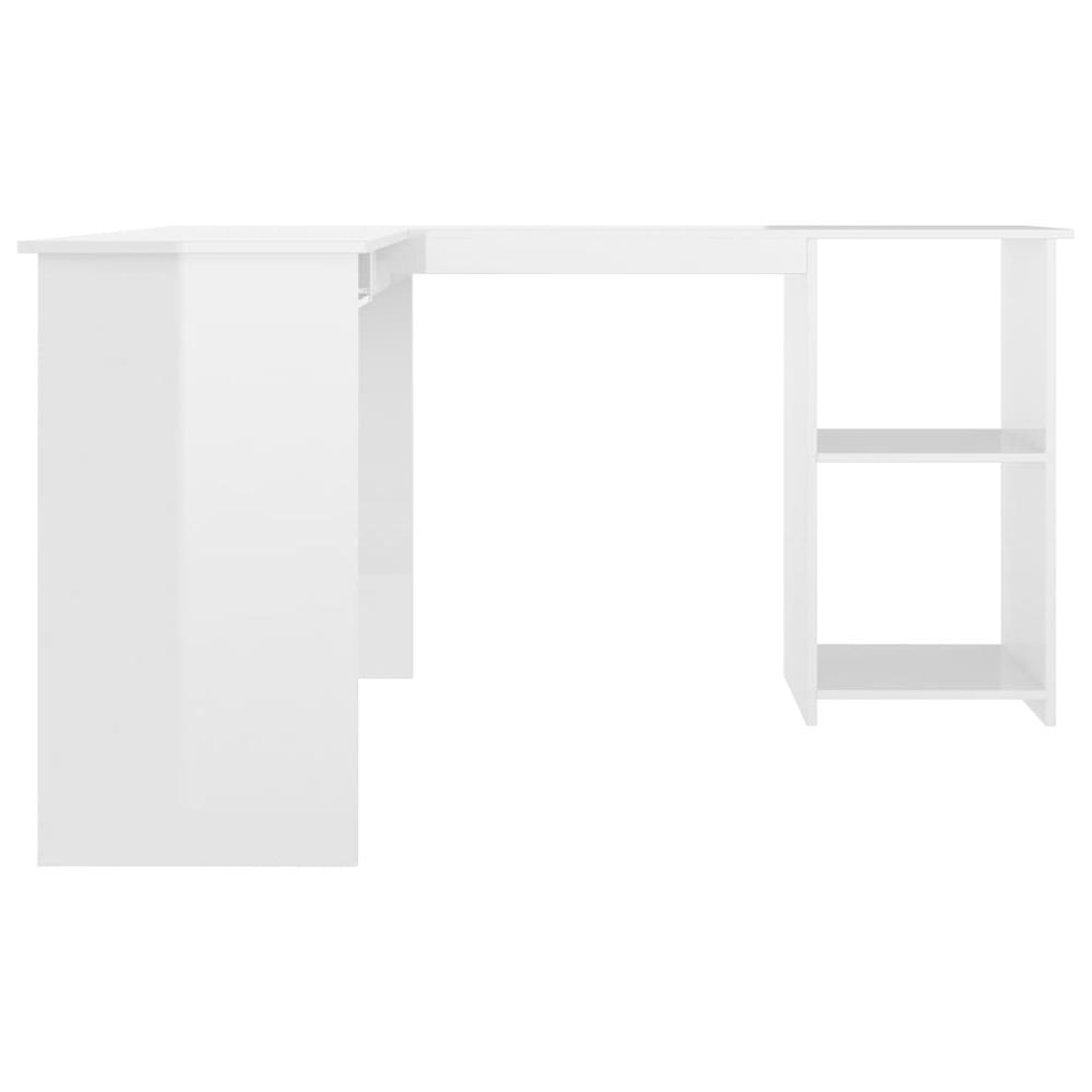 L-Shaped Corner Desk High Gloss White 47.2" x 55.1" x 29.5" Engineered Wood. Picture 4