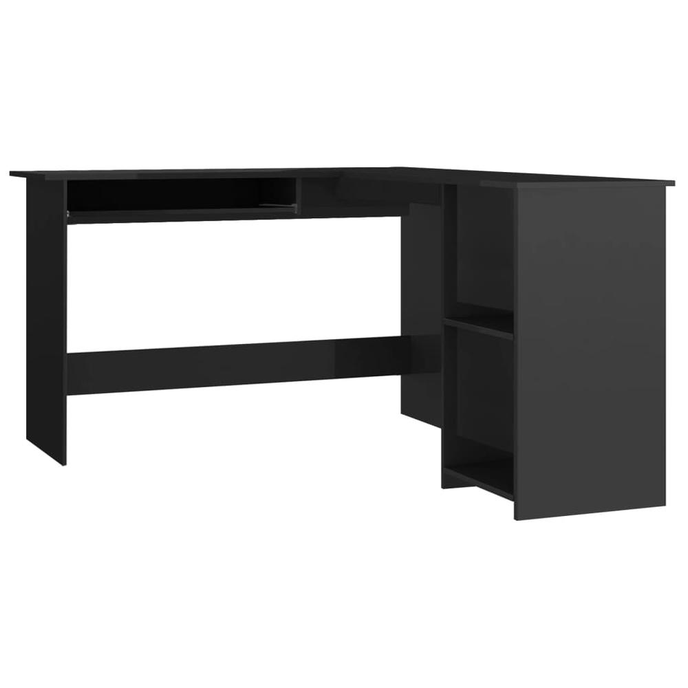 L-Shaped Corner Desk High Gloss Black 47.2" x 55.1" x 29.5" Engineered Wood. Picture 1