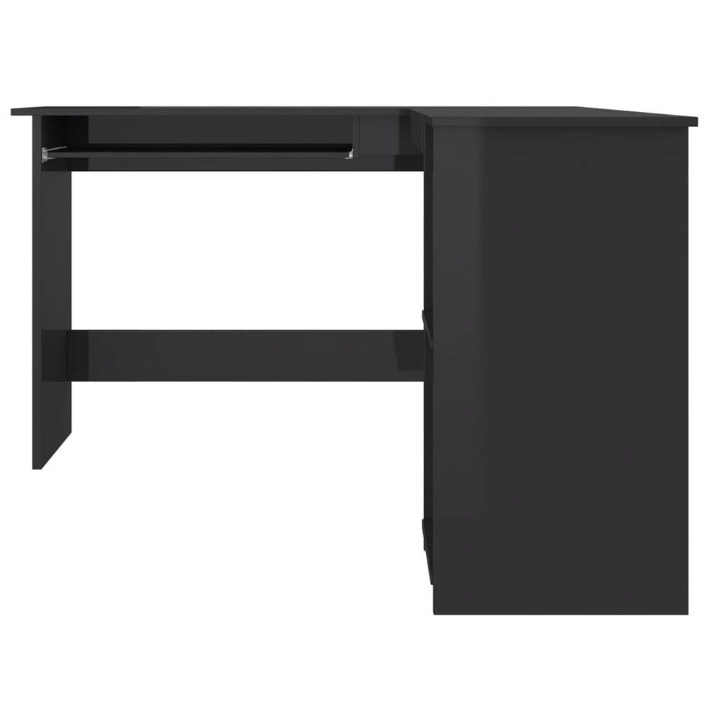 L-Shaped Corner Desk High Gloss Black 47.2" x 55.1" x 29.5" Engineered Wood. Picture 3