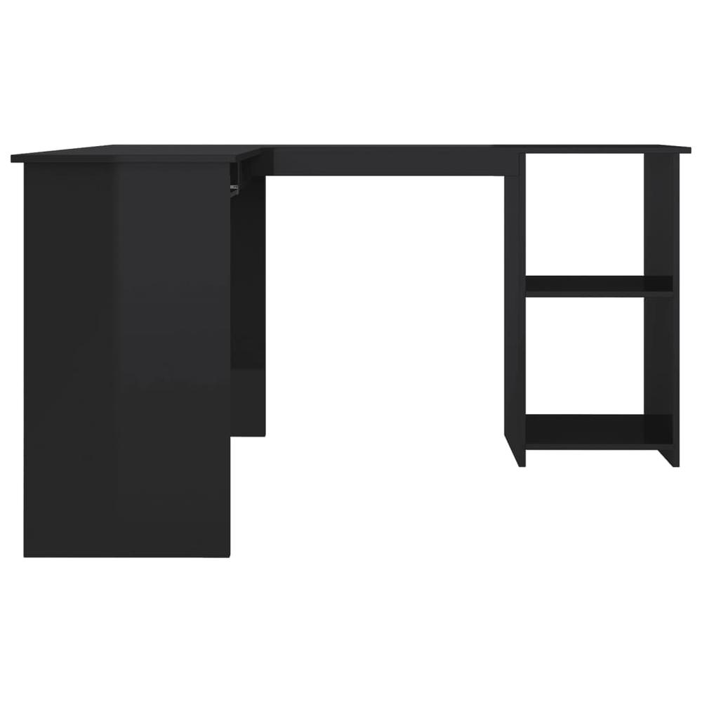 L-Shaped Corner Desk High Gloss Black 47.2" x 55.1" x 29.5" Engineered Wood. Picture 4
