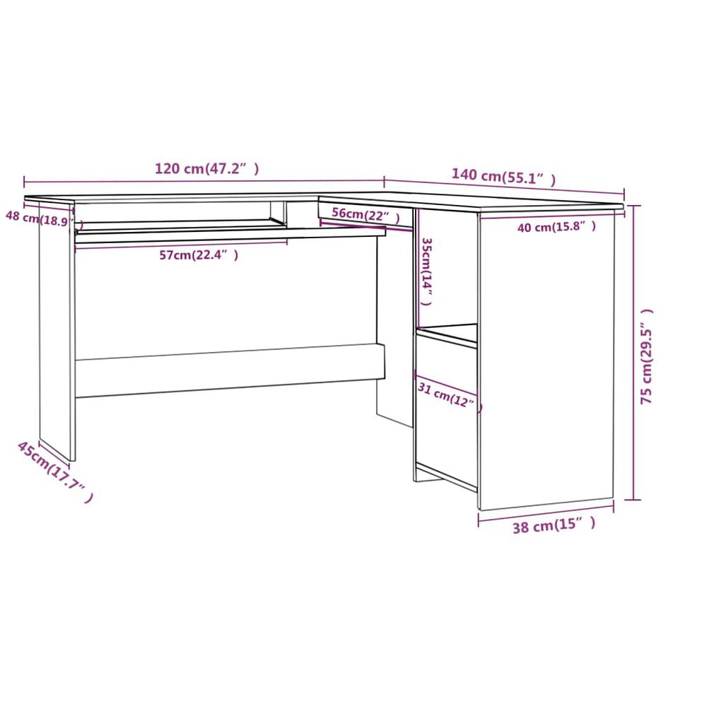 L-Shaped Corner Desk High Gloss Black 47.2" x 55.1" x 29.5" Engineered Wood. Picture 5