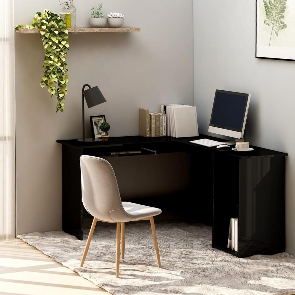 L-Shaped Corner Desk High Gloss Black 47.2" x 55.1" x 29.5" Engineered Wood. Picture 6