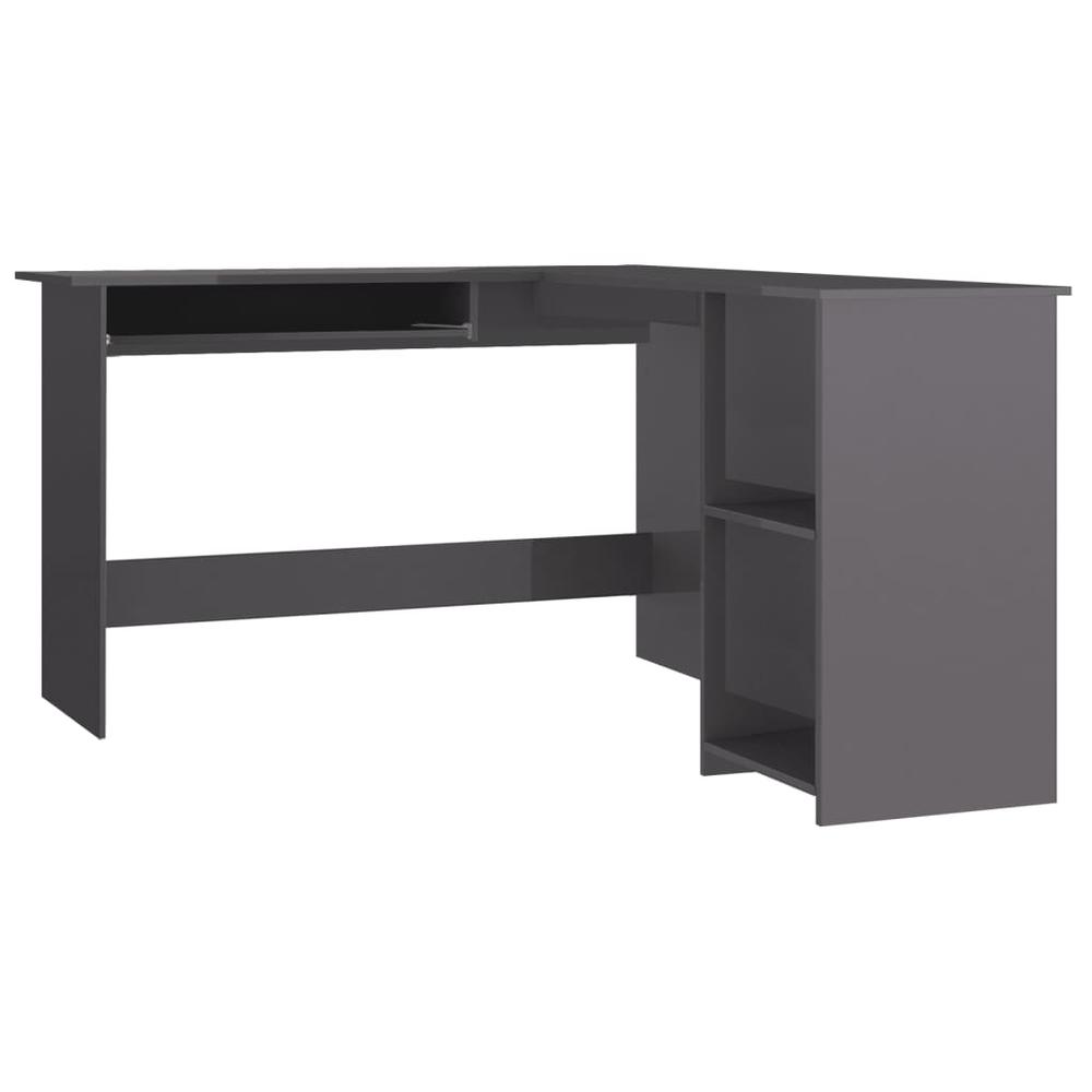 L-Shaped Corner Desk High Gloss Gray 47.2" x 55.1" x 29.5" Engineered Wood. Picture 1