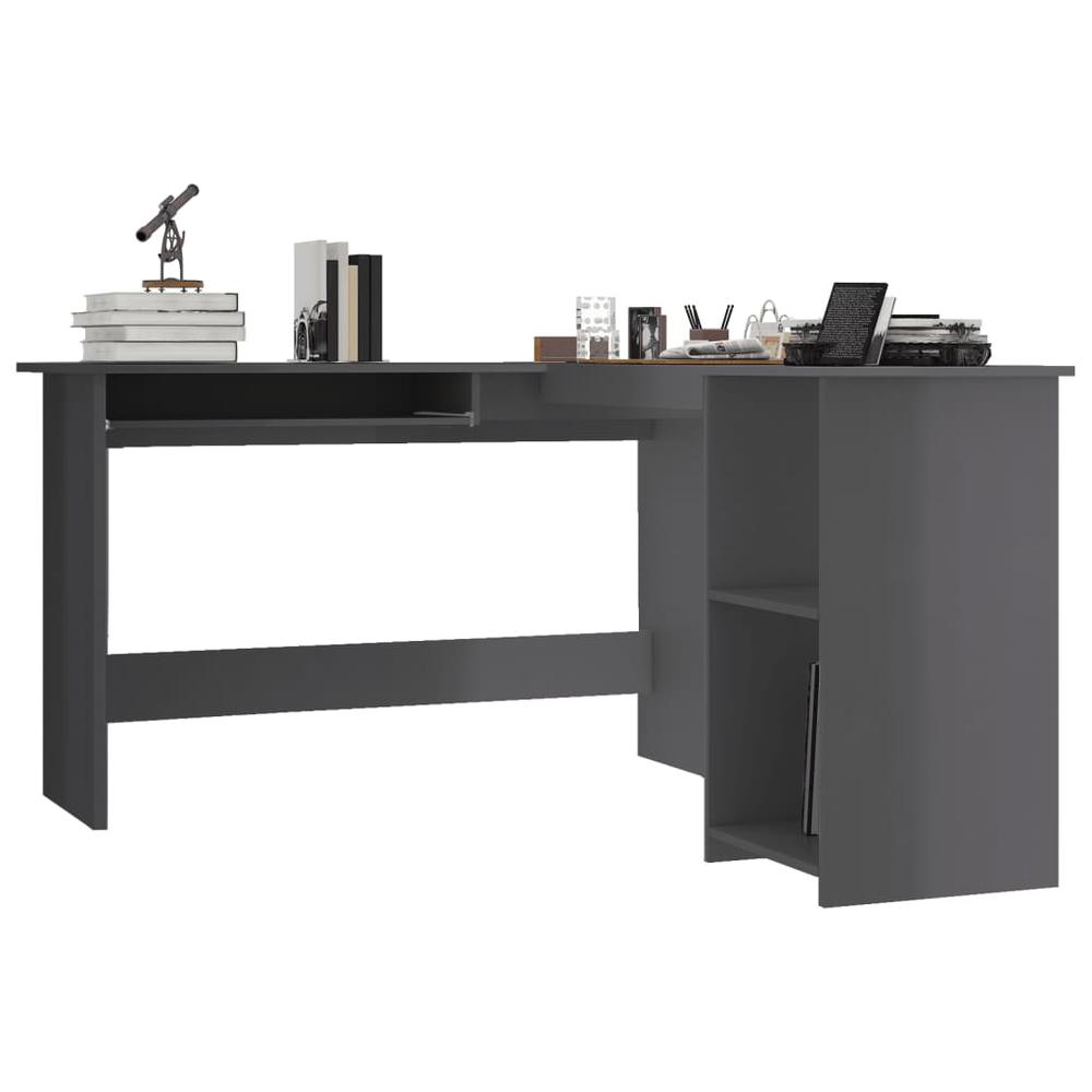 L-Shaped Corner Desk High Gloss Gray 47.2" x 55.1" x 29.5" Engineered Wood. Picture 2