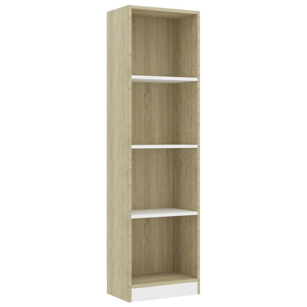vidaXL 4-Tier Book Cabinet White and Sonoma Oak 15.7"x9.4"x55.9" Chipboard, 800842. Picture 2