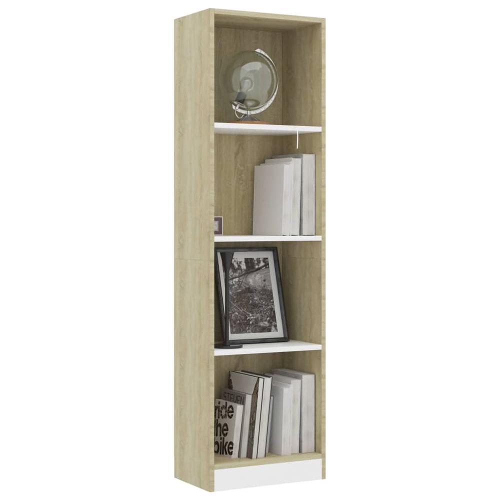 vidaXL 4-Tier Book Cabinet White and Sonoma Oak 15.7"x9.4"x55.9" Chipboard, 800842. Picture 3