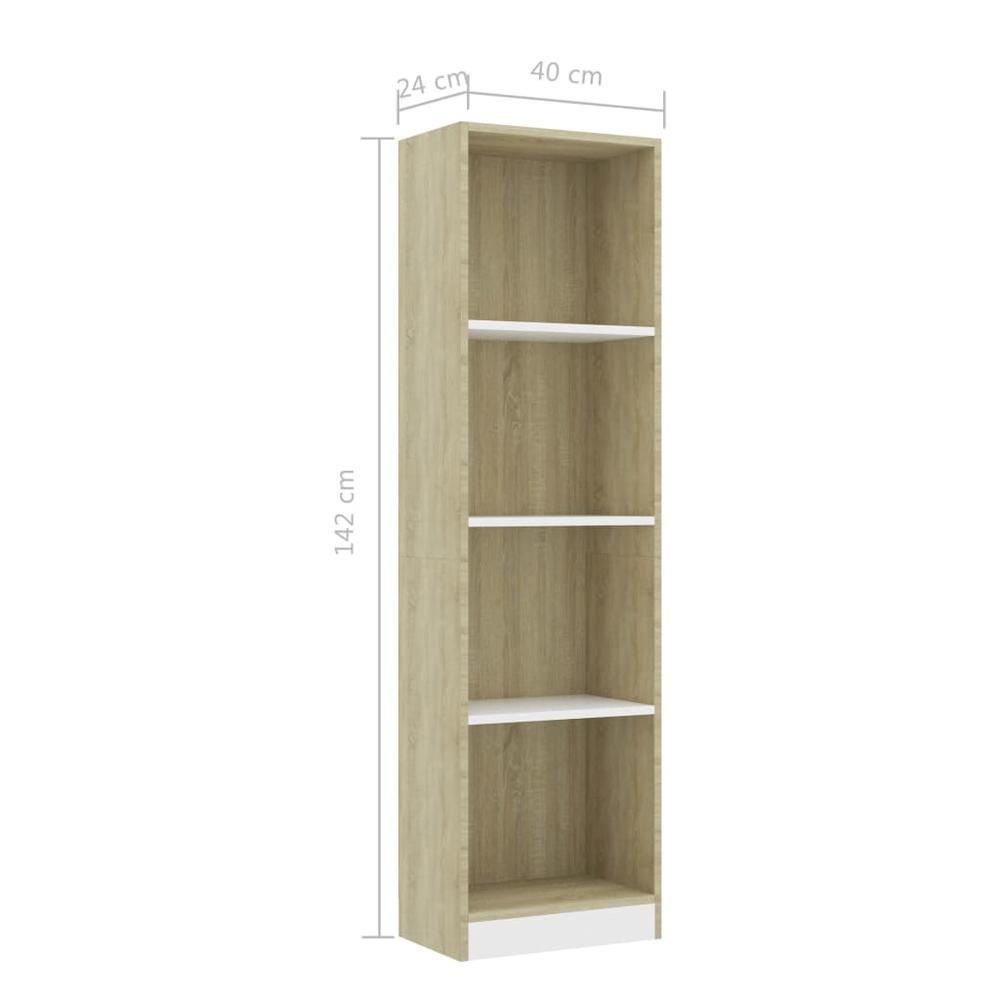vidaXL 4-Tier Book Cabinet White and Sonoma Oak 15.7"x9.4"x55.9" Chipboard, 800842. Picture 6