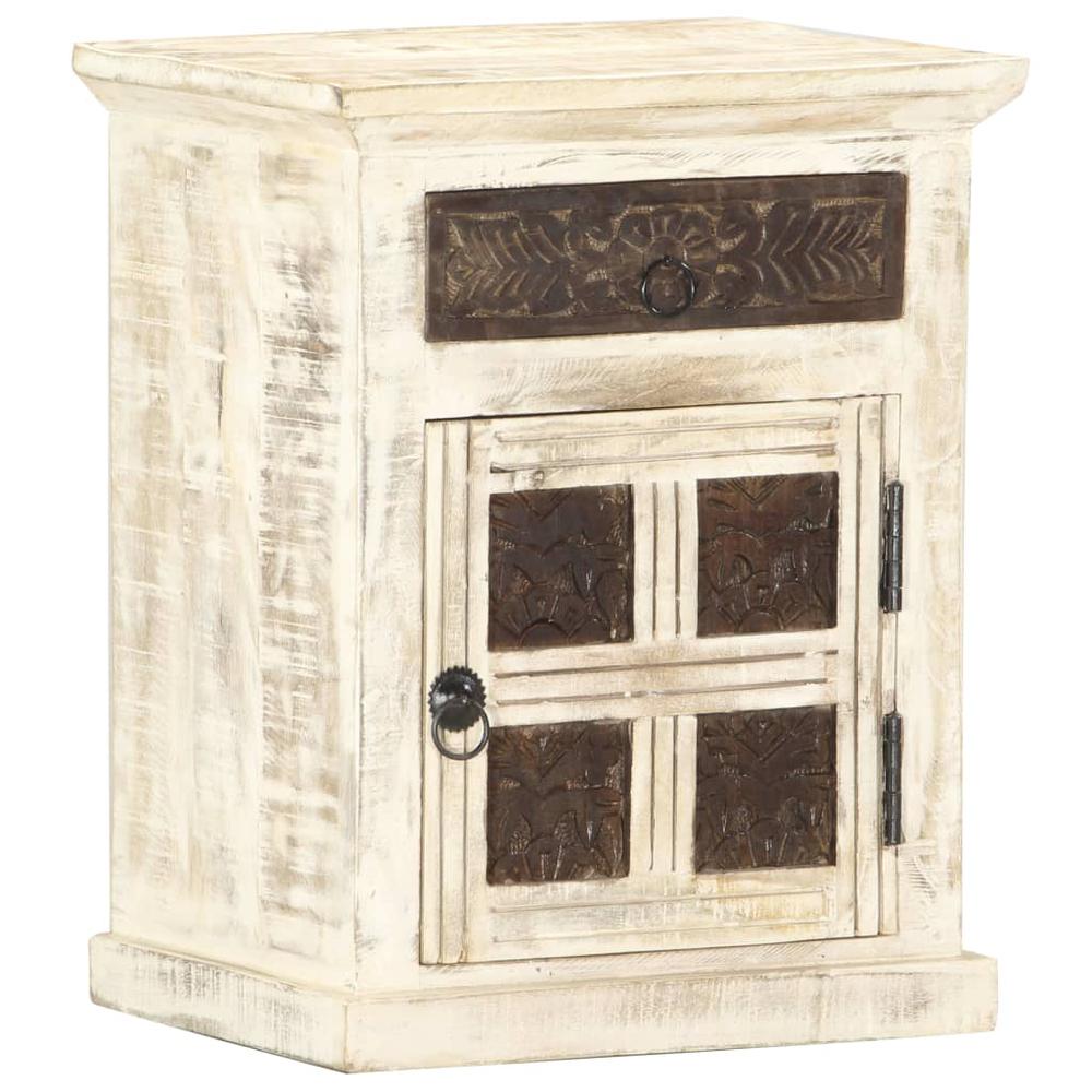 vidaXL Bedside Cabinet White 15.7"x11.8"x19.7" Solid Mango Wood, 285896. Picture 1