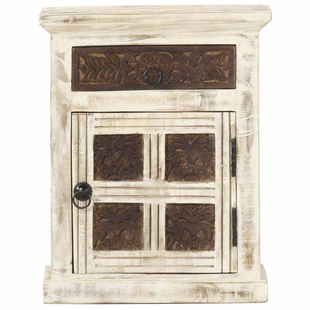 vidaXL Bedside Cabinet White 15.7"x11.8"x19.7" Solid Mango Wood, 285896. Picture 3