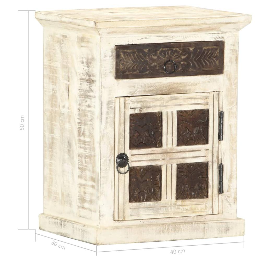 vidaXL Bedside Cabinet White 15.7"x11.8"x19.7" Solid Mango Wood, 285896. Picture 6