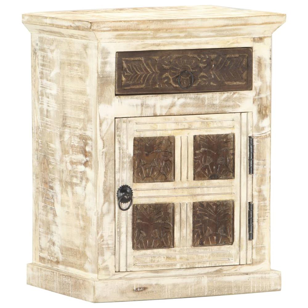 vidaXL Bedside Cabinet White 15.7"x11.8"x19.7" Solid Mango Wood, 285896. Picture 7