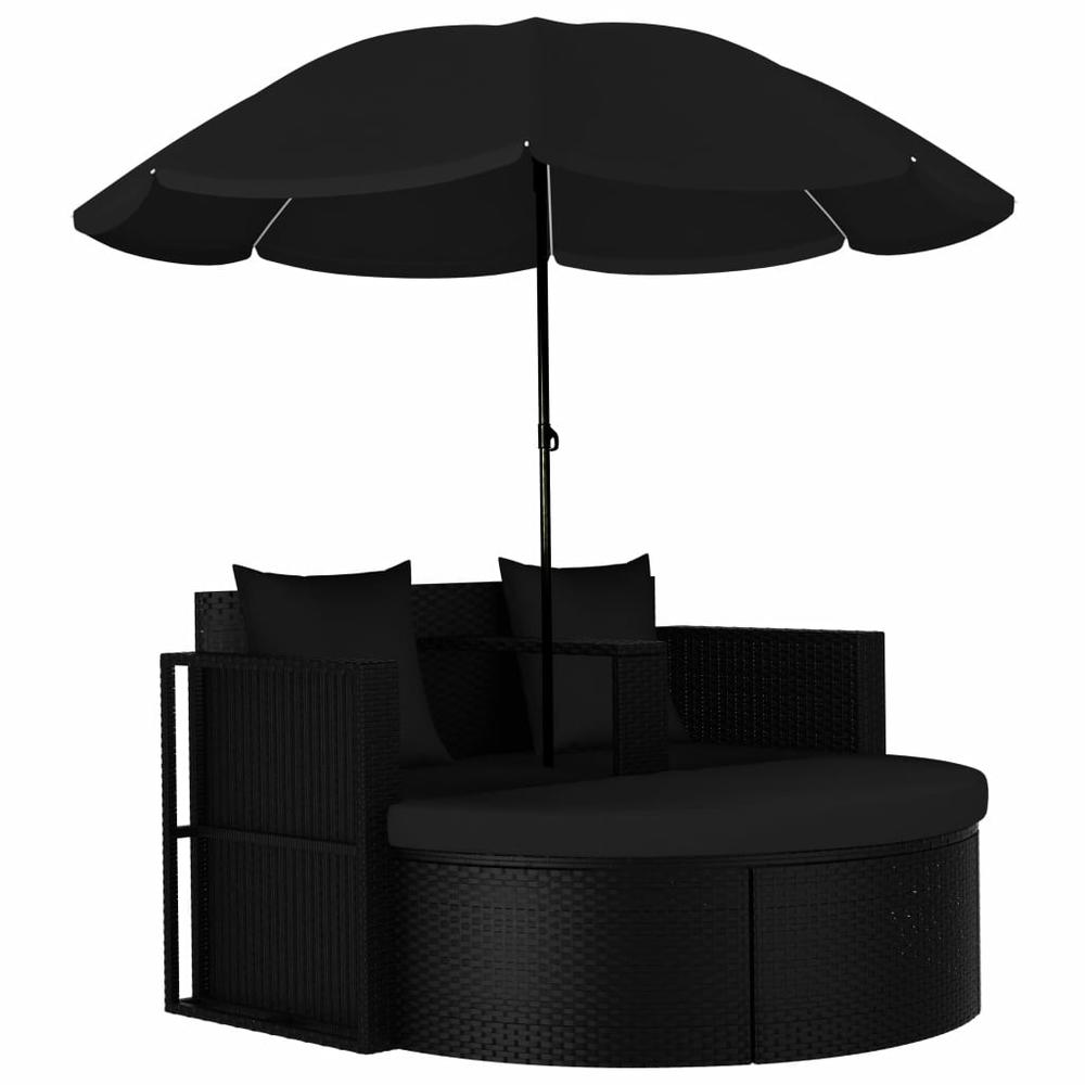 vidaXL Garden Bed with Parasol Poly Rattan Black, 47398. Picture 1