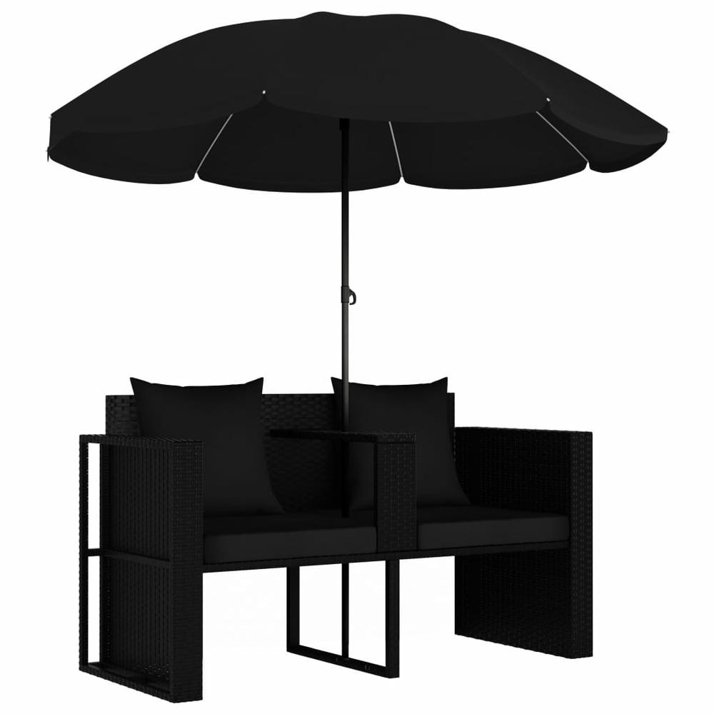 vidaXL Garden Bed with Parasol Poly Rattan Black, 47398. Picture 2
