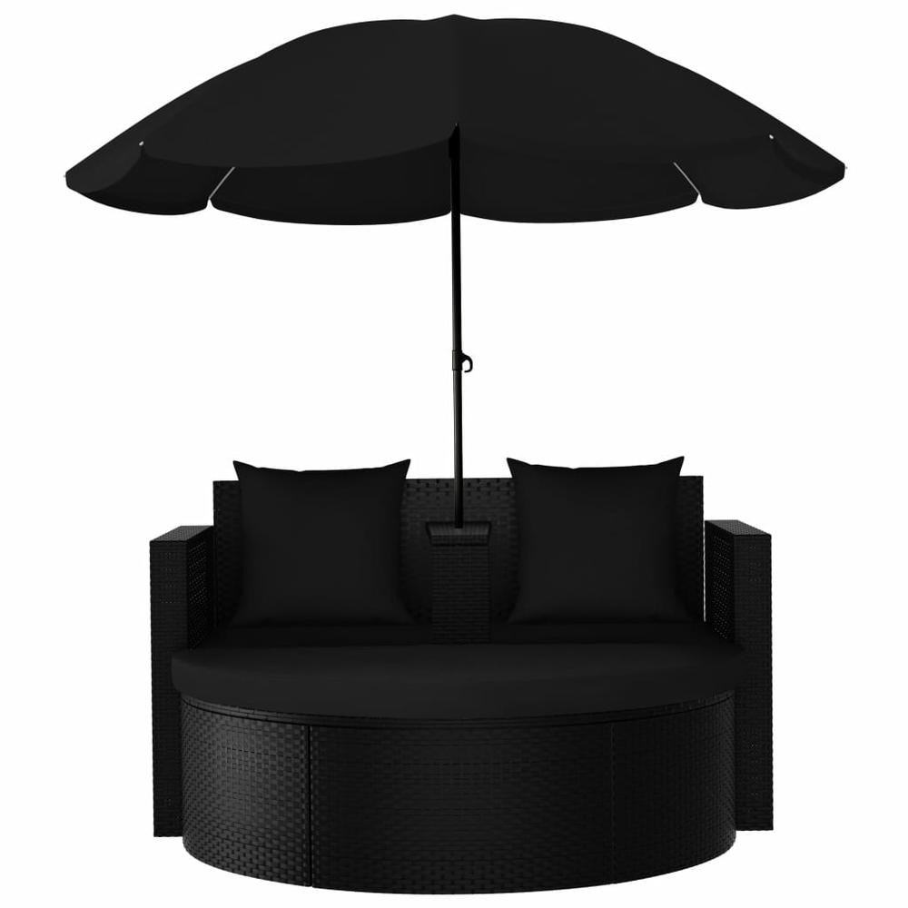 vidaXL Garden Bed with Parasol Poly Rattan Black, 47398. Picture 3