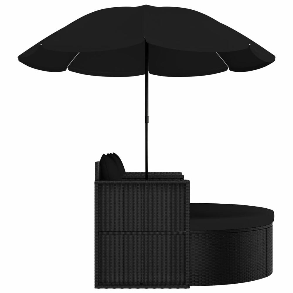 vidaXL Garden Bed with Parasol Poly Rattan Black, 47398. Picture 5