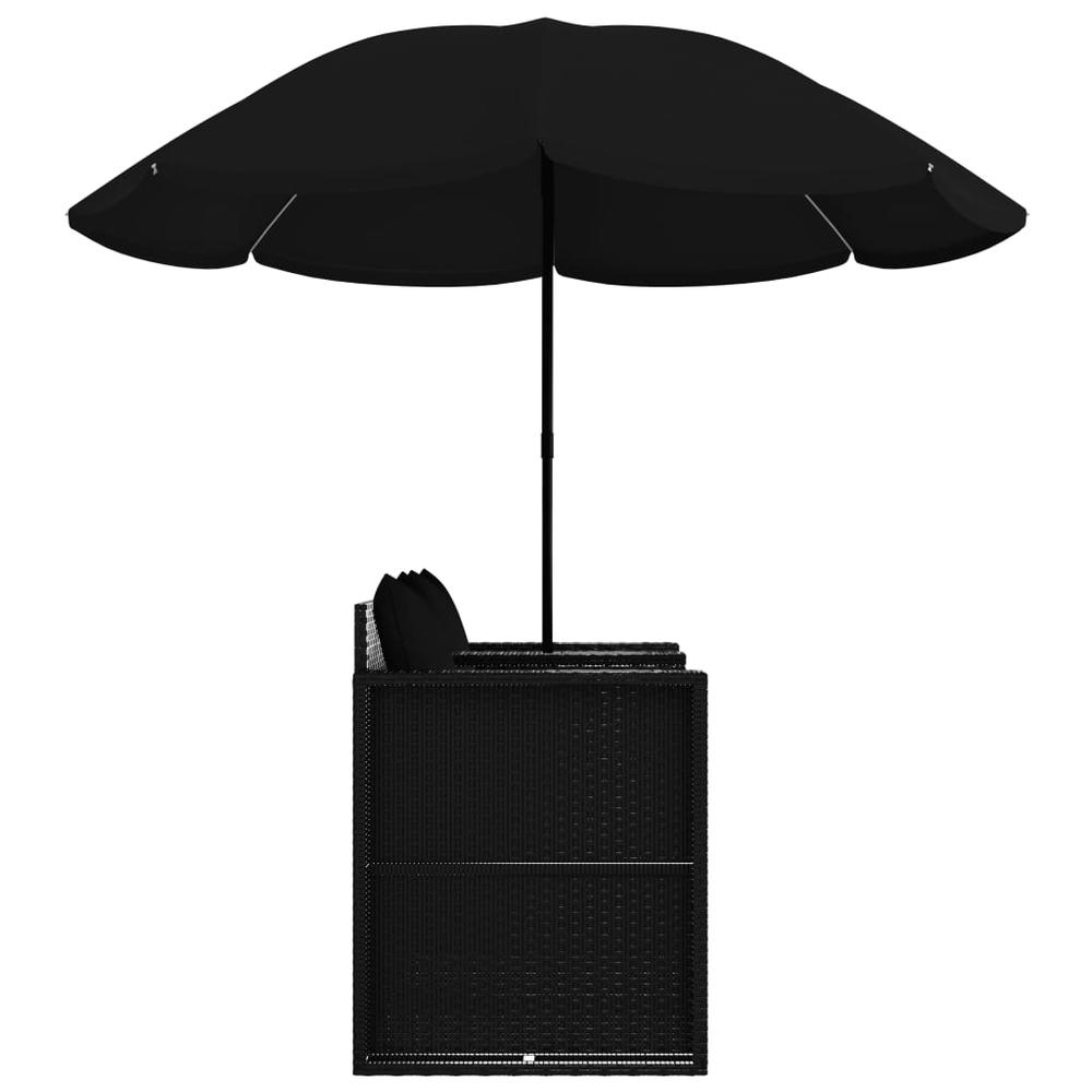 vidaXL Garden Bed with Parasol Poly Rattan Black, 47398. Picture 6