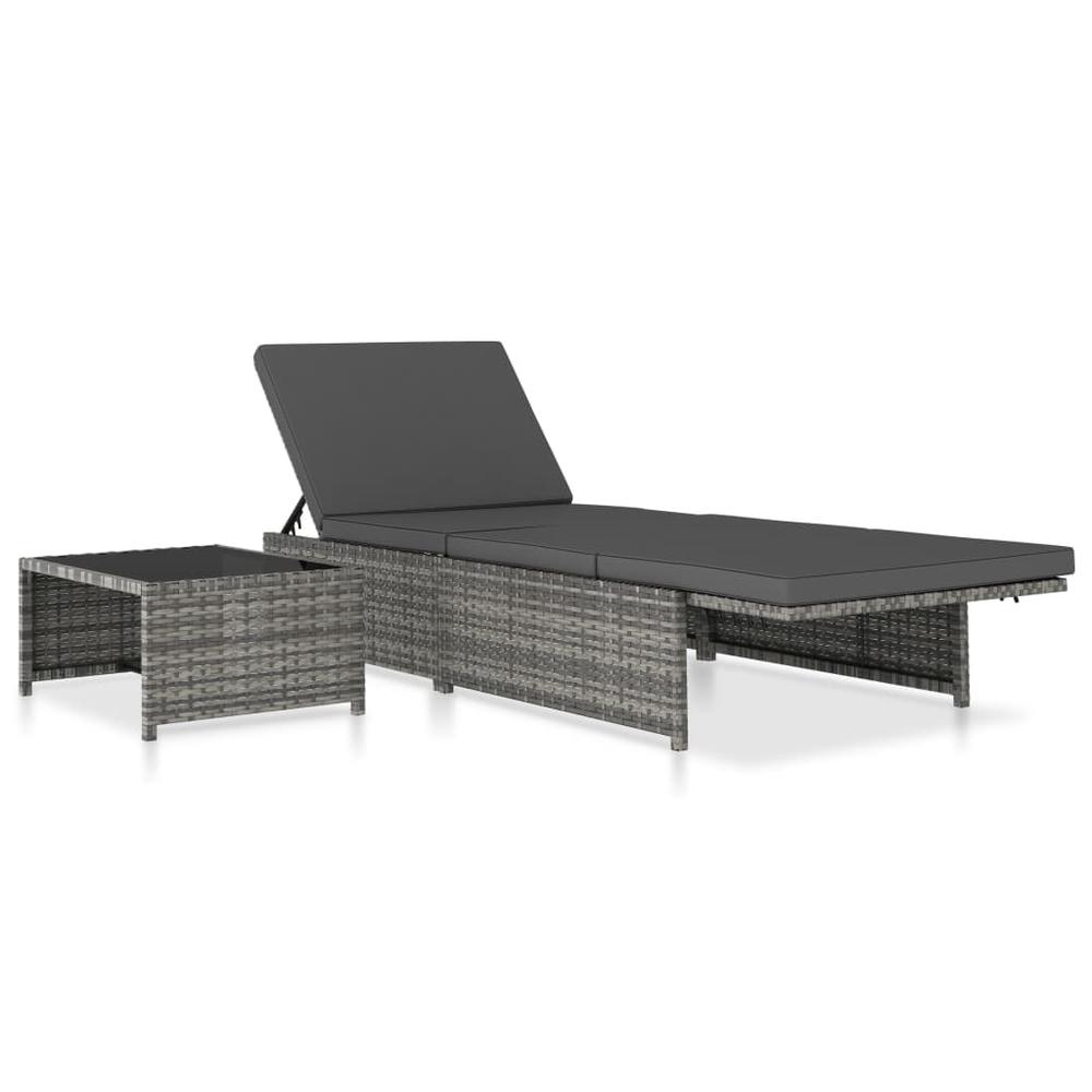 vidaXL Sun Loungers 2 pcs with Table Poly Rattan Gray, 47401. Picture 4