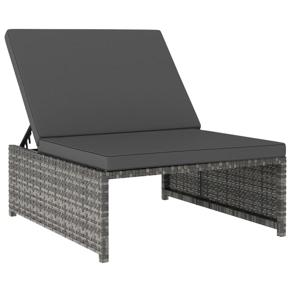vidaXL Sun Loungers 2 pcs with Table Poly Rattan Gray, 47401. Picture 5