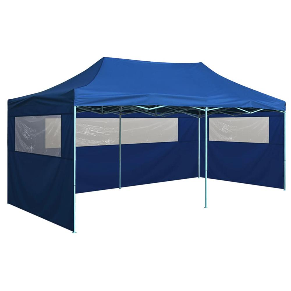 vidaXL Professional Folding Party Tent with 4 Sidewalls 118.1"x236.2" Steel Blue, 48865. Picture 1