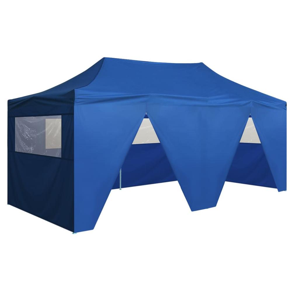 vidaXL Professional Folding Party Tent with 4 Sidewalls 118.1"x236.2" Steel Blue, 48865. Picture 3