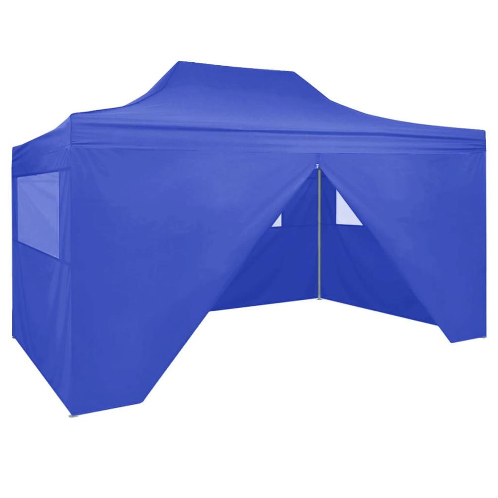 vidaXL Professional Folding Party Tent with 4 Sidewalls 118.1"x157.5"Steel Blue, 48891. Picture 1