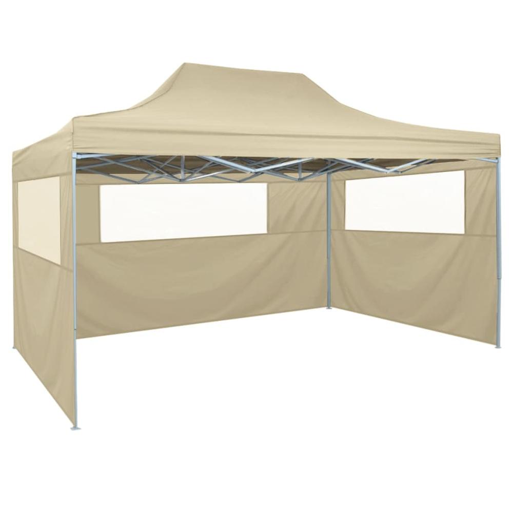 vidaXL Professional Folding Party Tent with 3 Sidewalls 118.1"x157.5" Steel Cream, 48893. The main picture.