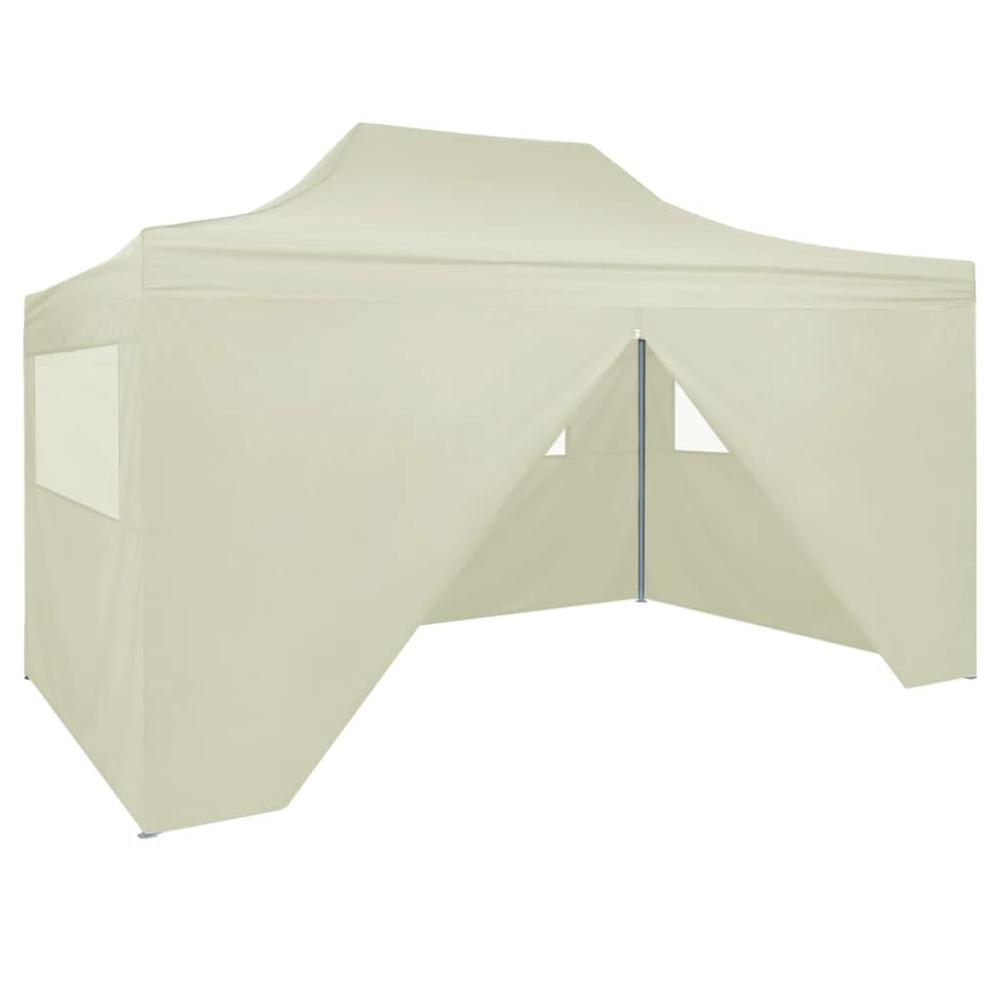 vidaXL Professional Folding Party Tent with 4 Sidewalls 118.1"x157.5" Steel Cream, 48894. Picture 1