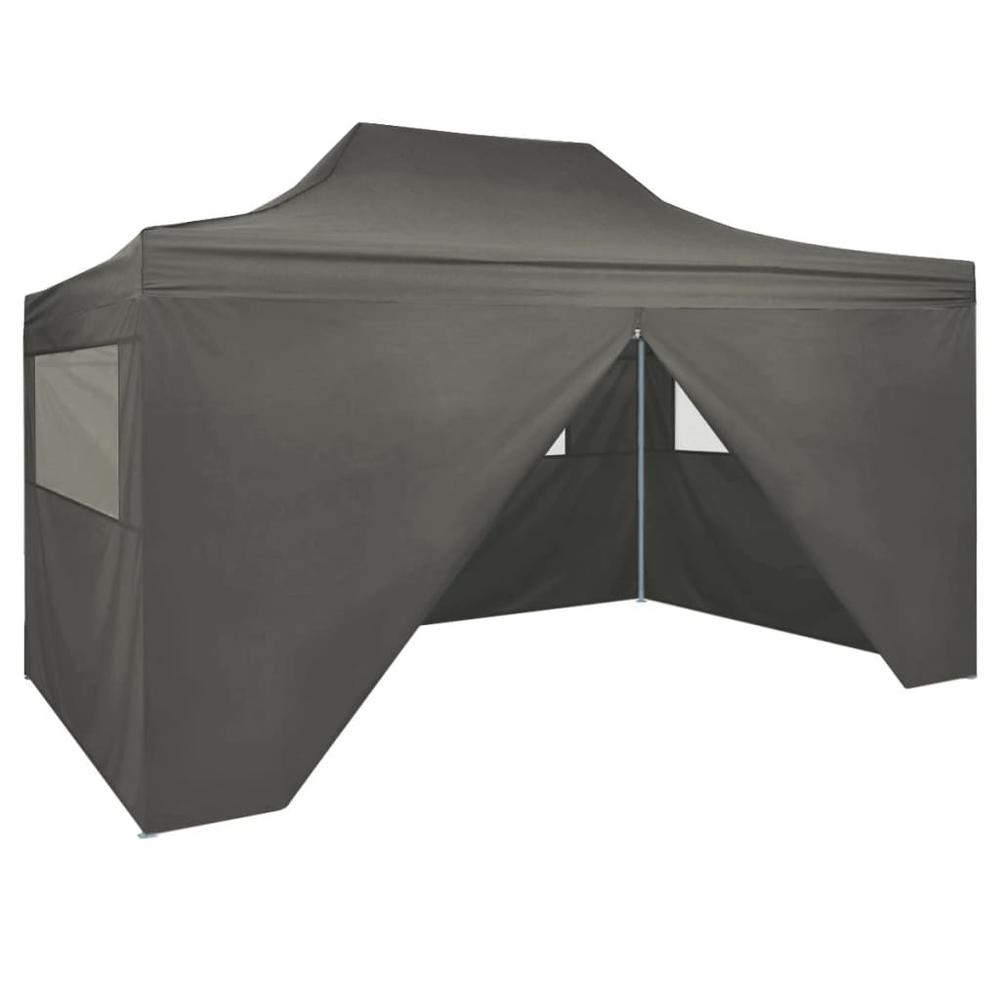 vidaXL Professional Folding Party Tent with 4 Sidewalls 118.1"x157.5" Steel Anthracite, 48897. Picture 1