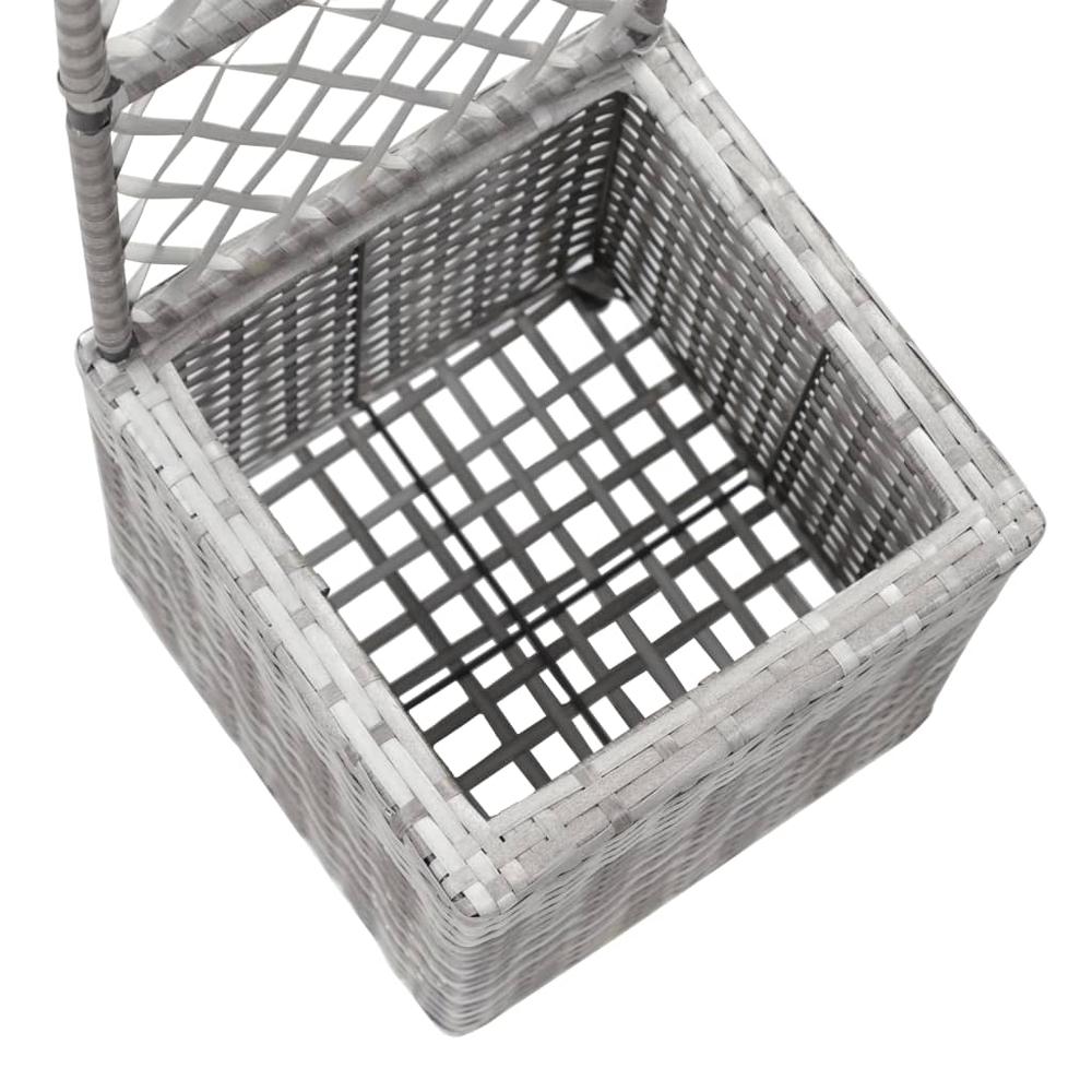vidaXL Trellis Raised Bed with 1 Pot 11.8"x11.8"x42.1" Poly Rattan Gray. Picture 6