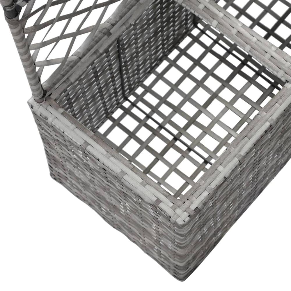 vidaXL Trellis Raised Bed with 2 Pots 22.8" x 11.8" x 42.1" Poly Rattan Gray. Picture 6