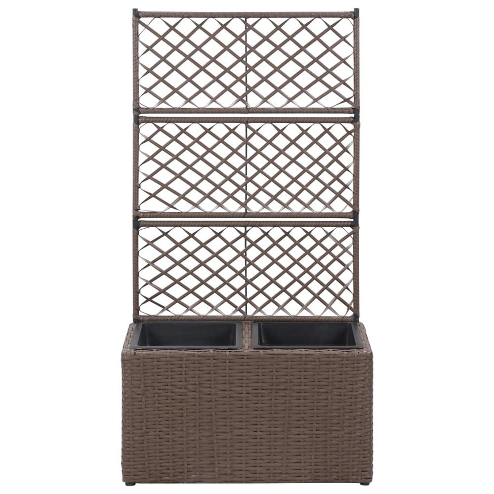 vidaXL Trellis Raised Bed with 2 Pots 22.8"x11.8"x42.1" Poly Rattan Brown, 46937. Picture 2