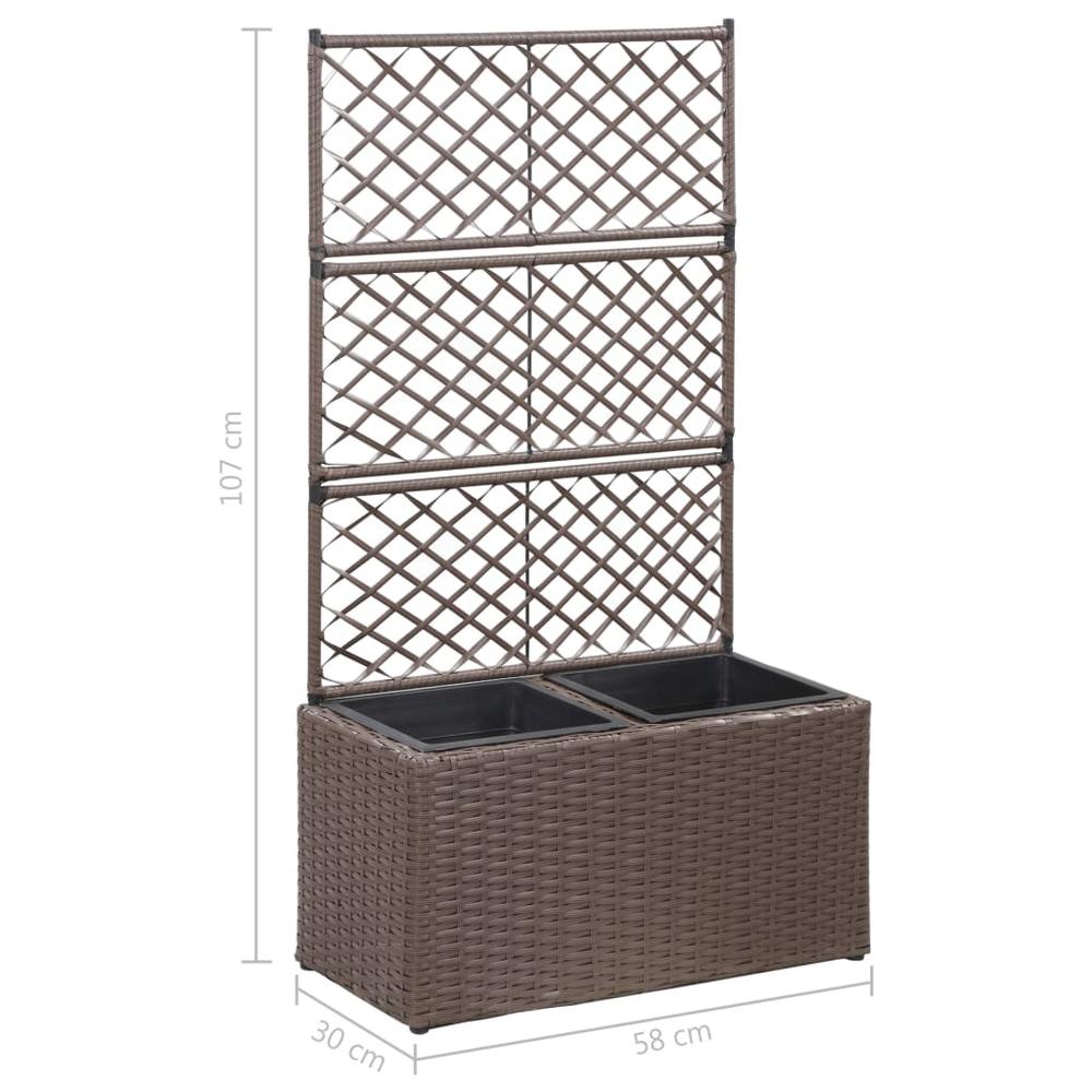 vidaXL Trellis Raised Bed with 2 Pots 22.8"x11.8"x42.1" Poly Rattan Brown, 46937. Picture 7