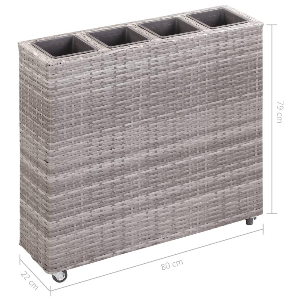 vidaXL Garden Raised Bed with 4 Pots 31.5"x8.7"x31.1" Poly Rattan Gray, 46949. Picture 7