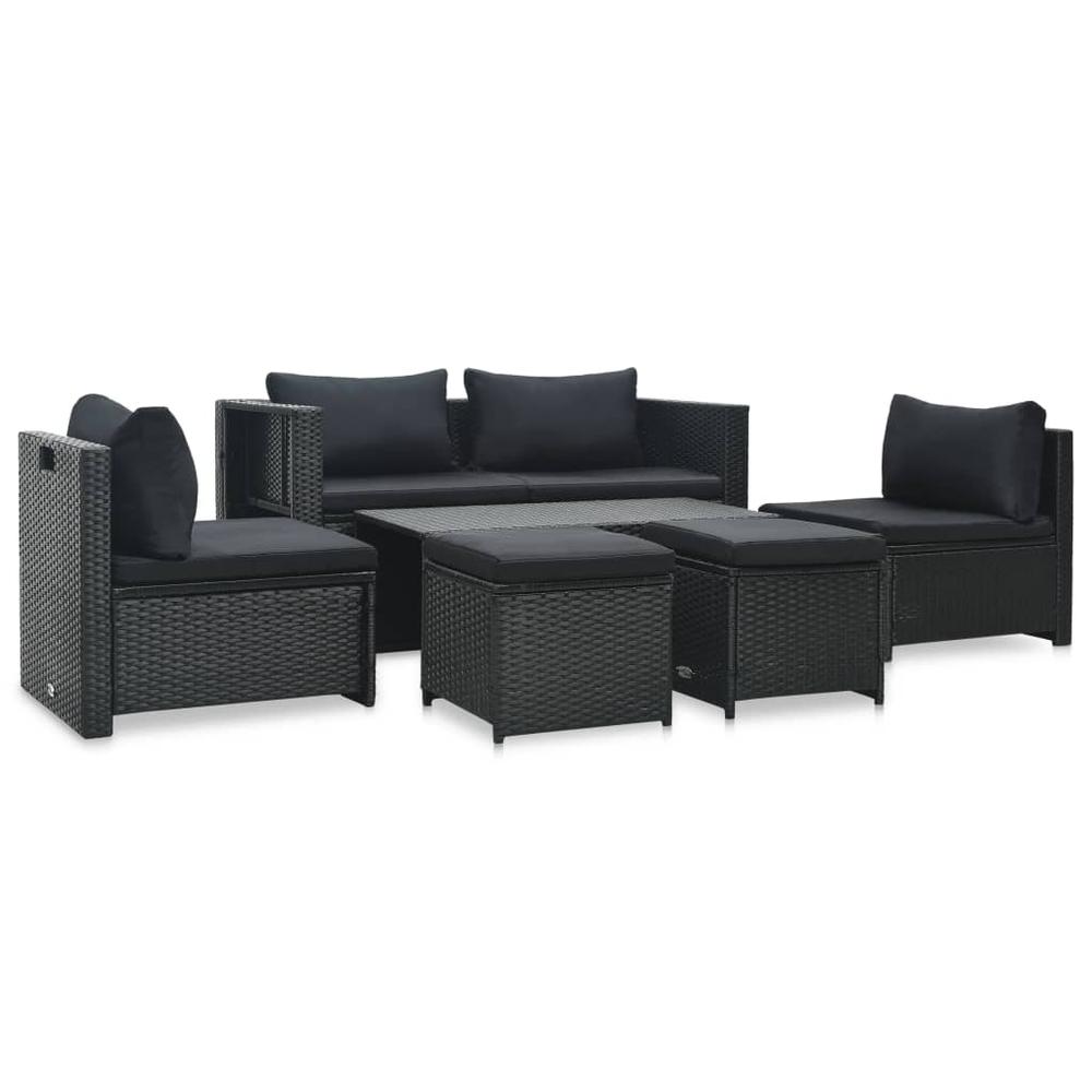 6 Piece Garden Lounge Set with Cushions Poly Rattan Black. Picture 12