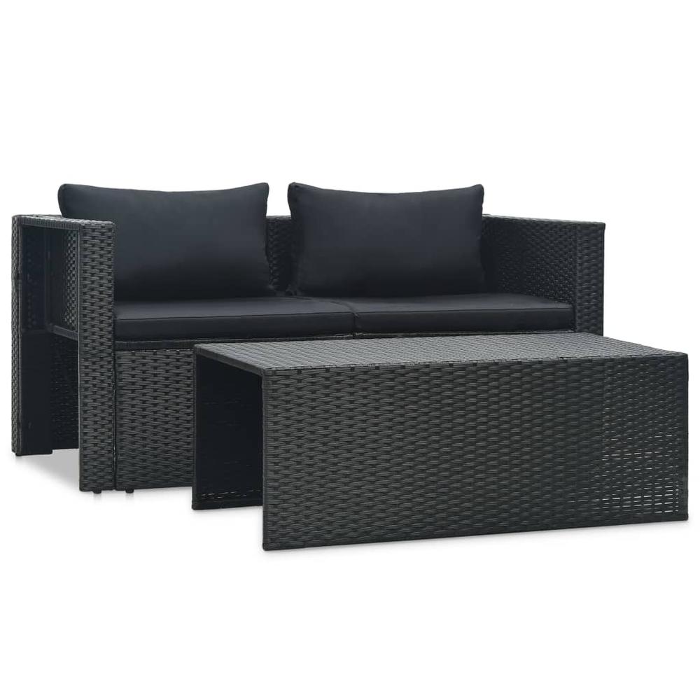 6 Piece Garden Lounge Set with Cushions Poly Rattan Black. Picture 1