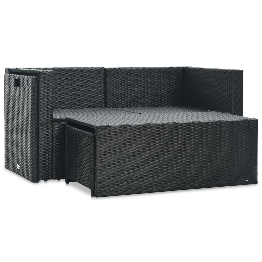 6 Piece Garden Lounge Set with Cushions Poly Rattan Black. Picture 2