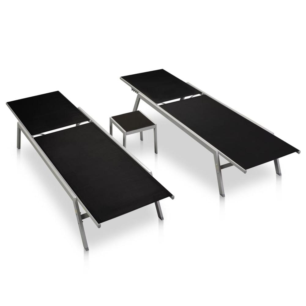 Sun Loungers 2 pcs with Table Steel and Textilene Black. Picture 1