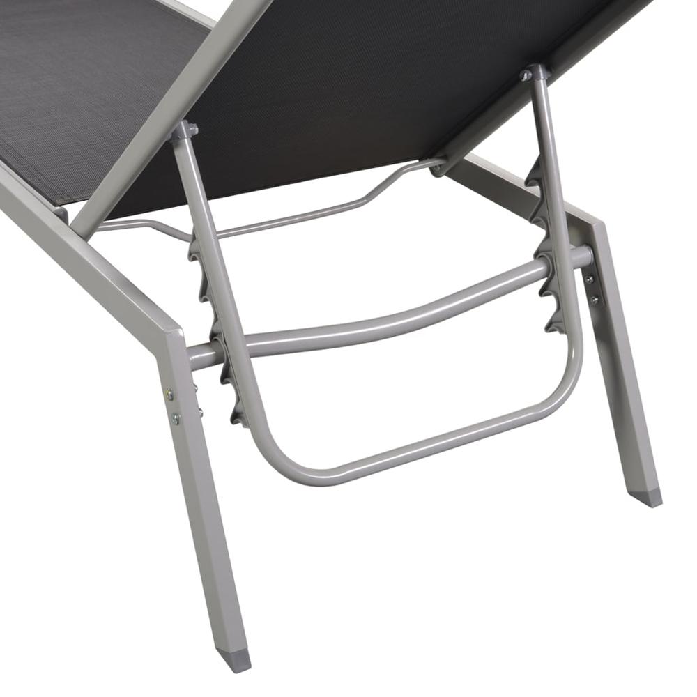Sun Loungers 2 pcs with Table Steel and Textilene Black. Picture 3