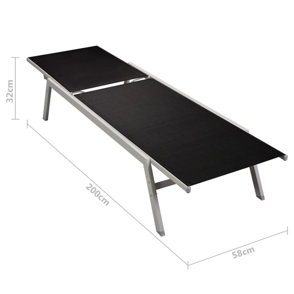 Sun Loungers 2 pcs with Table Steel and Textilene Black. Picture 5