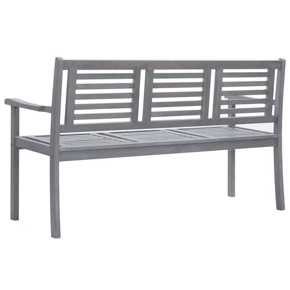 3-Seater Patio Bench 59.1" Gray Solid Wood Eucalyptus. Picture 3
